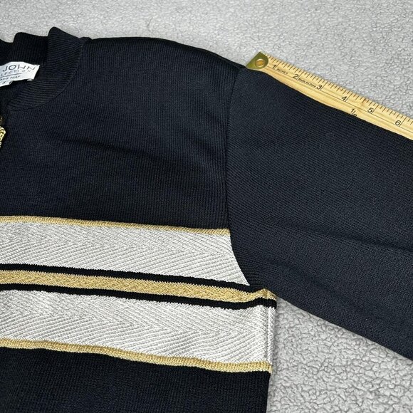 St. John Collection Sweater Womens Small Black White Gold Zip Cardigan Made USA - Picture 9 of 12